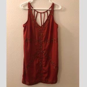 Dark Orange Embellished Slip Dress